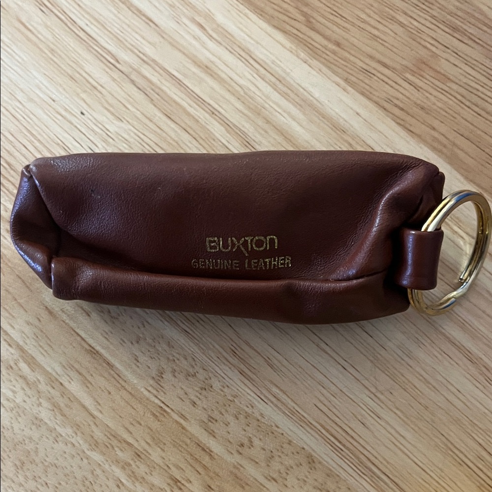 Buxton Leather Key Pouch in Brown with Gold Ring